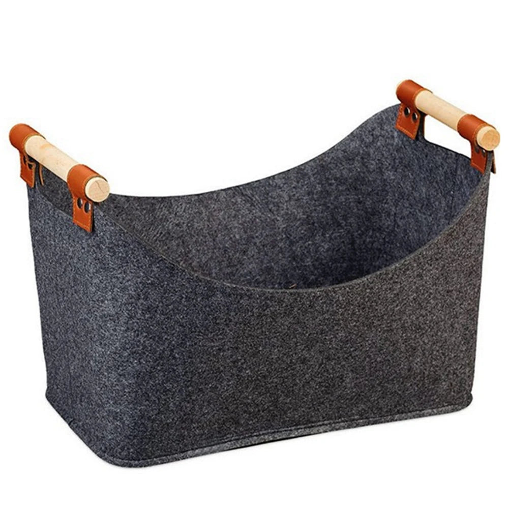 Foldable Felt Basket with Wooden Handles – 57L Firewood Storage