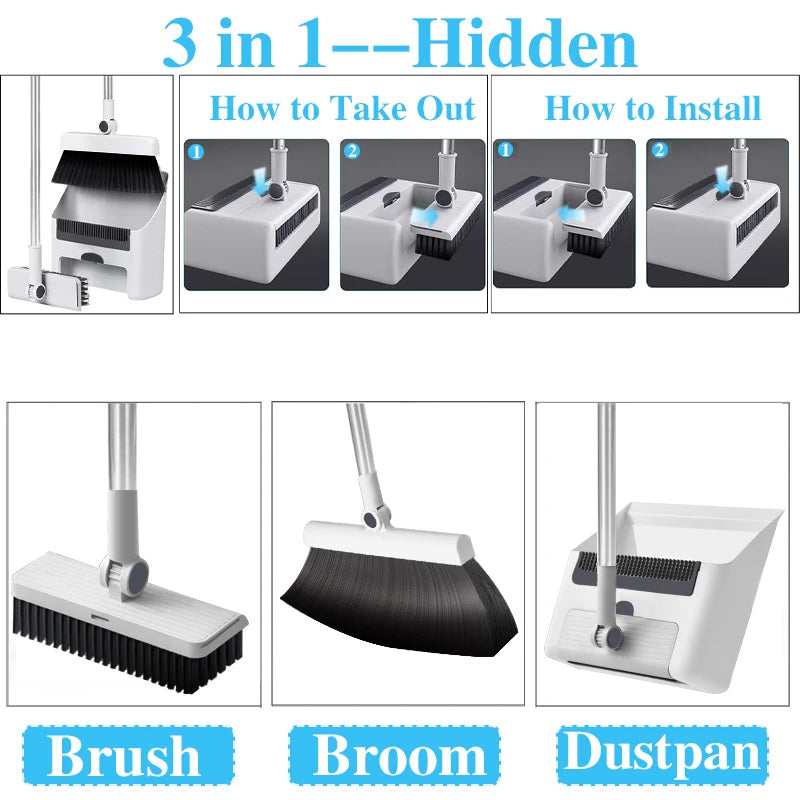 3in 1 Broom and Dustpan Set Floor Brush Long-handled Broom And Dustpan For Home Office School Dorm Peaceful Pleasures Health and Wellness