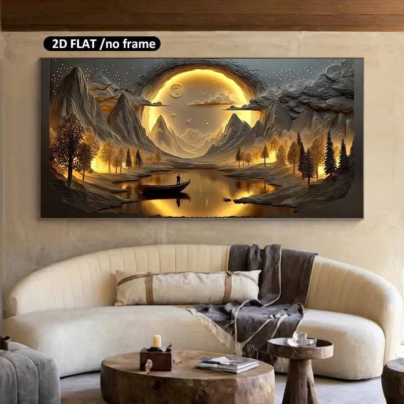 Moonlit Mountain Lake Canvas Print | Modern Frameless Wall Art Canvas Wall Art Peaceful Pleasures Health and Wellness