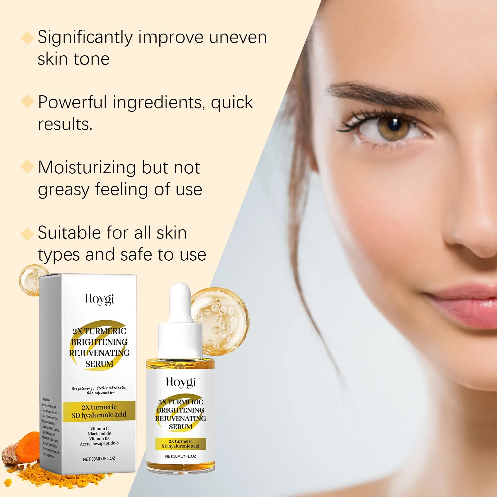 Turmeric Serum Dark Spot Corrector Moisturizing Replenishment Brightening Anti Oxidant Smoothing Pores Hyaluronic Acid Essence Peaceful Pleasures Health and Wellness
