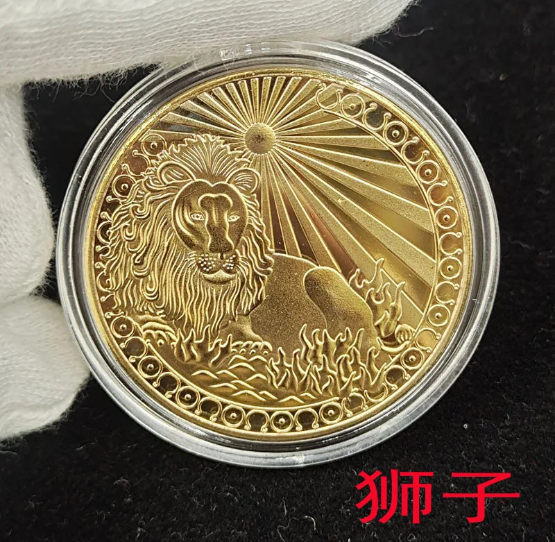 European 12 Zodiac Signs Commemorative Coin Tarot 4cm Iron Medallion Lucky Coin Wishing Coins Tooth Fairy Commemorative Coin Peaceful Pleasures Health and Wellness Leo