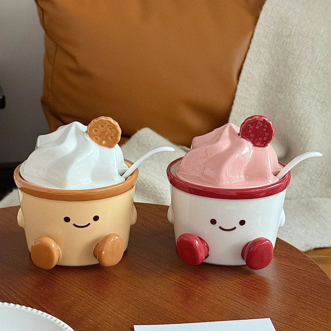 Kitchen Condiment Storage Jar Creative Ice Cream Ceramic Spice Jar Home Decorative Seasoning Pot Design Sense Salt MSG Container Peaceful Pleasures Health and Wellness