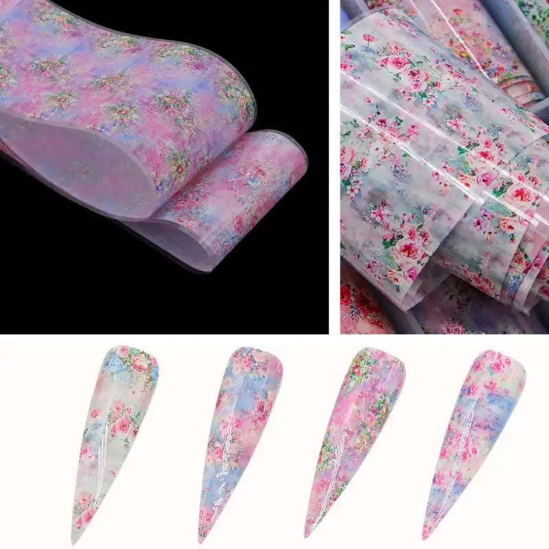 10Rolls Mixed Nail Art Foils Transfer Sticker Set Rose Flower Designs Floral Starry Sky Nail Wraps Wedding Summer Manicure Decor Peaceful Pleasures Health and Wellness