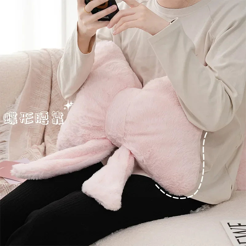 Pink Bow Faux Rabbit Fur Throw Pillow | Decorative Cushion Decorative Throw Pillow Peaceful Pleasures Health and Wellness