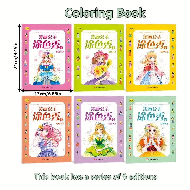 6 Books Coloring Book Featuring Beautiful Princesses Designed Girls