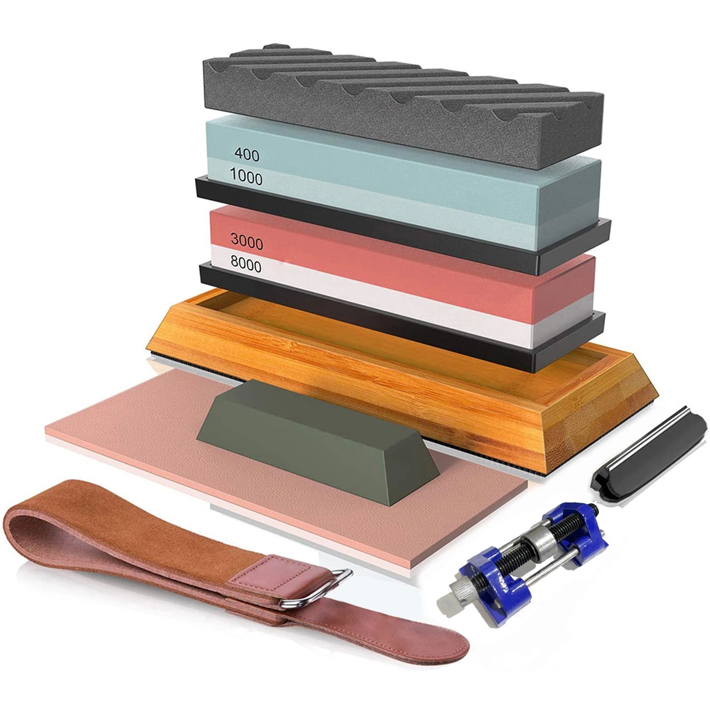 400#/1000# 3000#/8000# Premium Whetstone Knife Sharpening Grinding Stone Set Sharpener Non Slip Base Sharpener Kitchen Knives Peaceful Pleasures Health and Wellness KitA