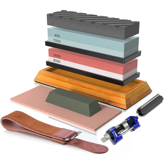 400#/1000# 3000#/8000# Premium Whetstone Knife Sharpening Grinding Stone Set Sharpener Non Slip Base Sharpener Kitchen Knives Peaceful Pleasures Health and Wellness KitA