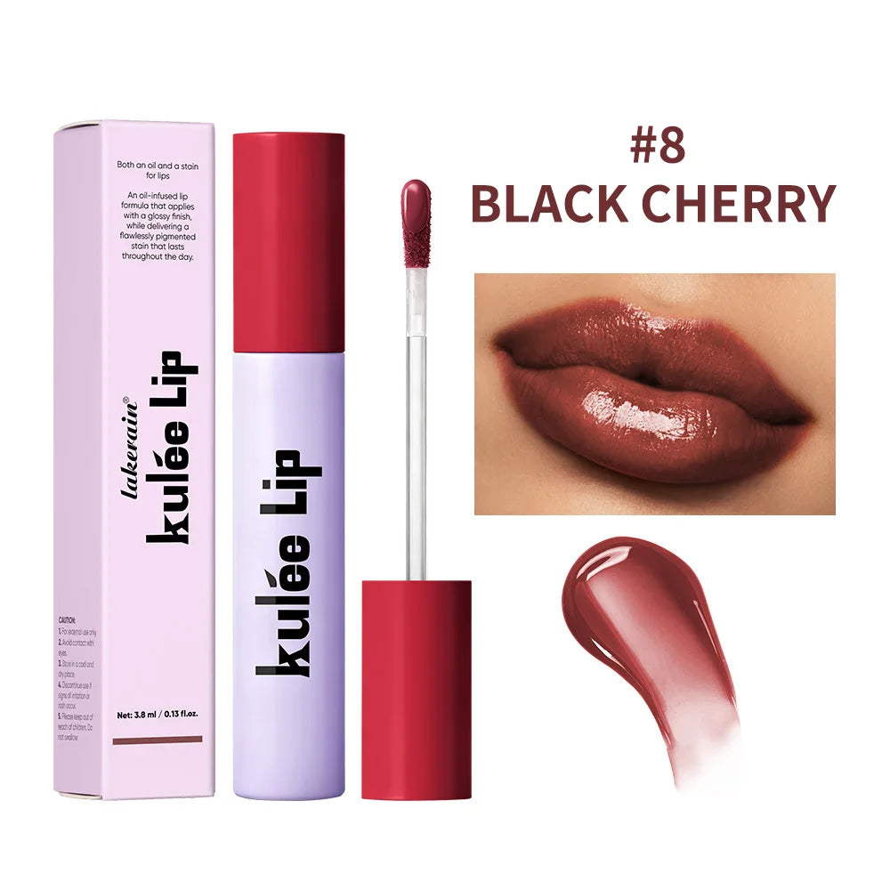Staining Lip Oil Kulfée Lip Gloss Stain Two In One Long Lasting Deep Hydration Moisturizing Non Sticky Waterproof Lip Cosmetics Peaceful Pleasures Health and Wellness 8Black Cherry
