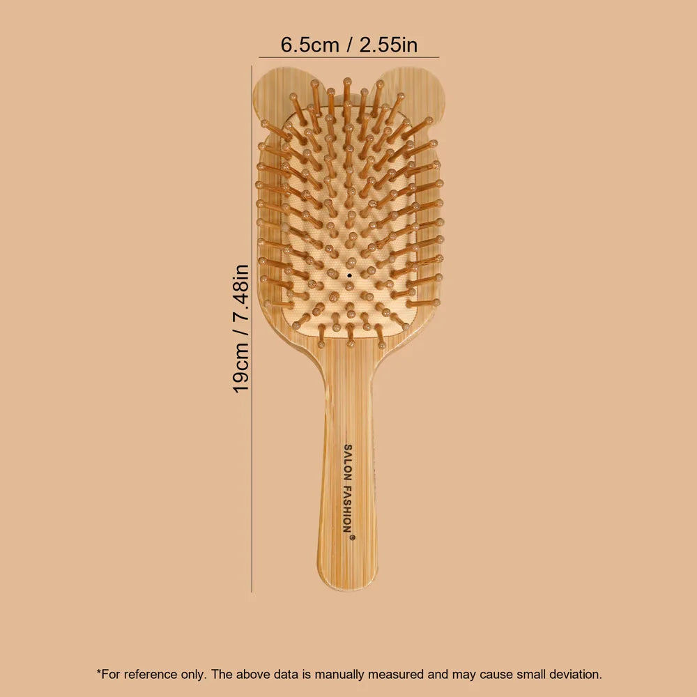 Cute Animal-Ear Bamboo Air Cushion Hairbrush | Wide-Tooth Comb
