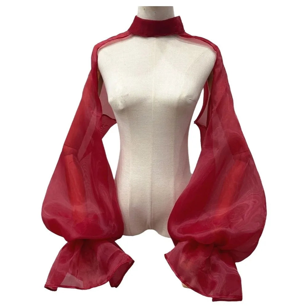 Puffy Bridal Detachable Sleeves | Ruffle Transparent Cape Shawl