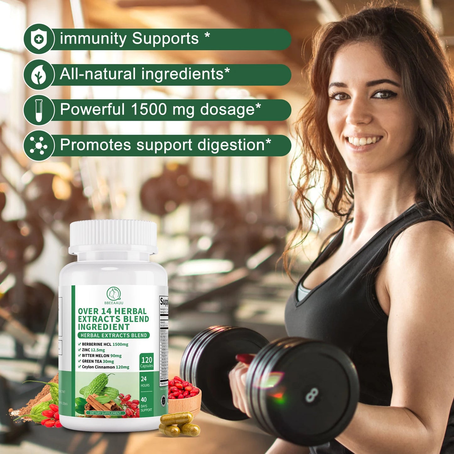 BBEEAAUU Berberine HCL 1500mg – Liver, Gut & Immunity Support with Cinnamon & Bitter Gourd Dietary Supplement Peaceful Pleasures Health and Wellness