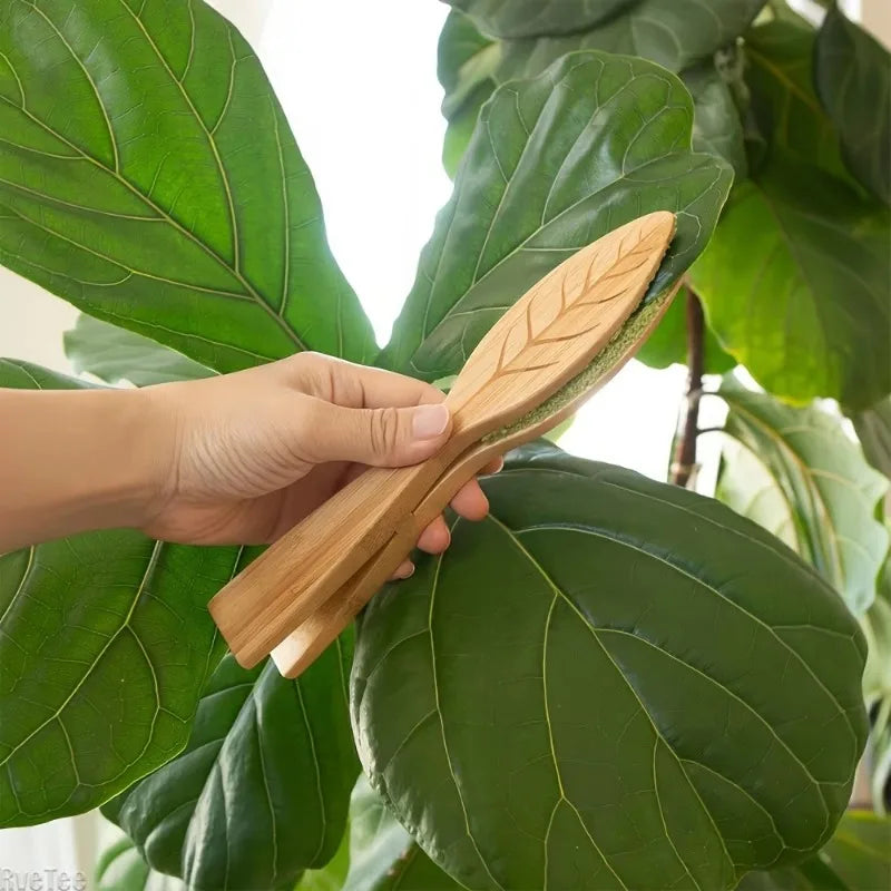 Bamboo Plant Leaf Cleaning Tongs | Houseplant Duster Brush