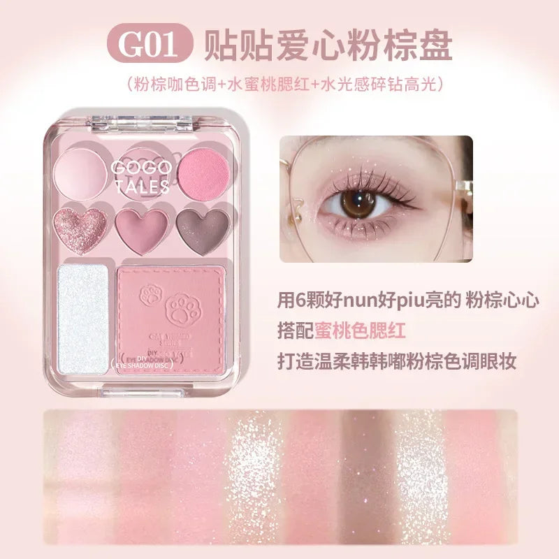 Gogotales Heart Eyeshadow Palette – Purple Peach Shimmer Blush
