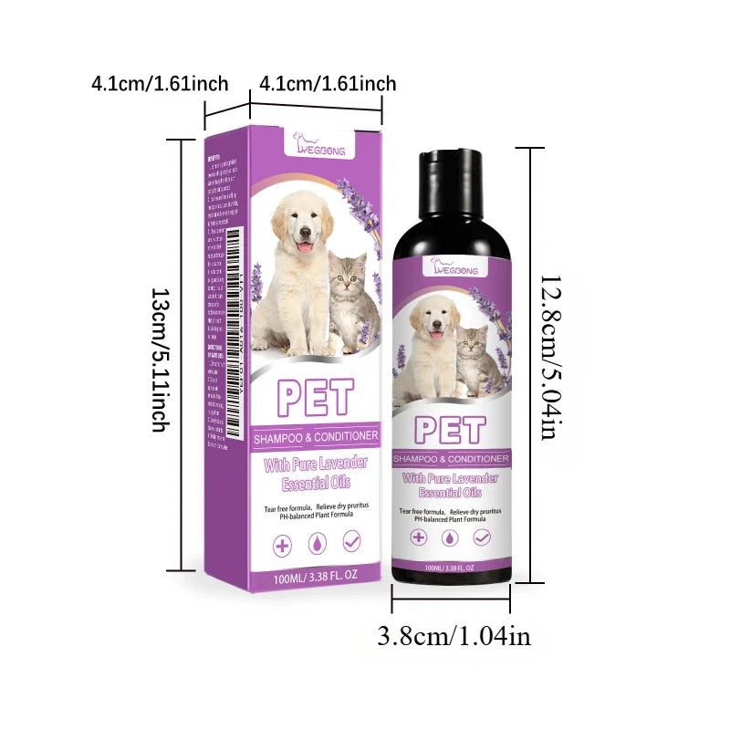 Pet Shampoo & Conditioner Lavender, Tear-Free, pH Balanced 100ml