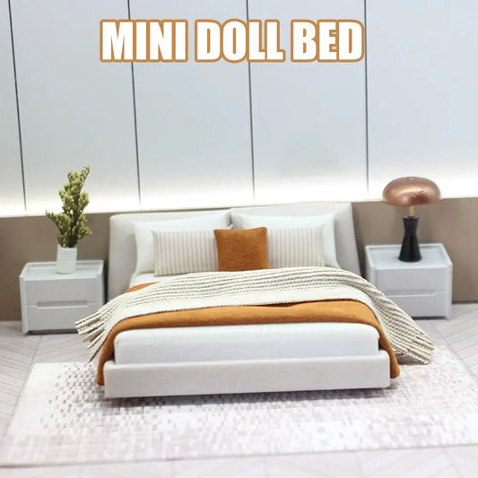 Bedroom Miniature Double Bed Beddings Cream Furniture Decoration Peaceful Pleasures Health and Wellness