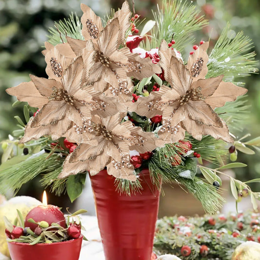 Glitter Artificial Christmas Cloth Flowers | Tree & Home Décor Artificial Christmas Flower Oasis Select