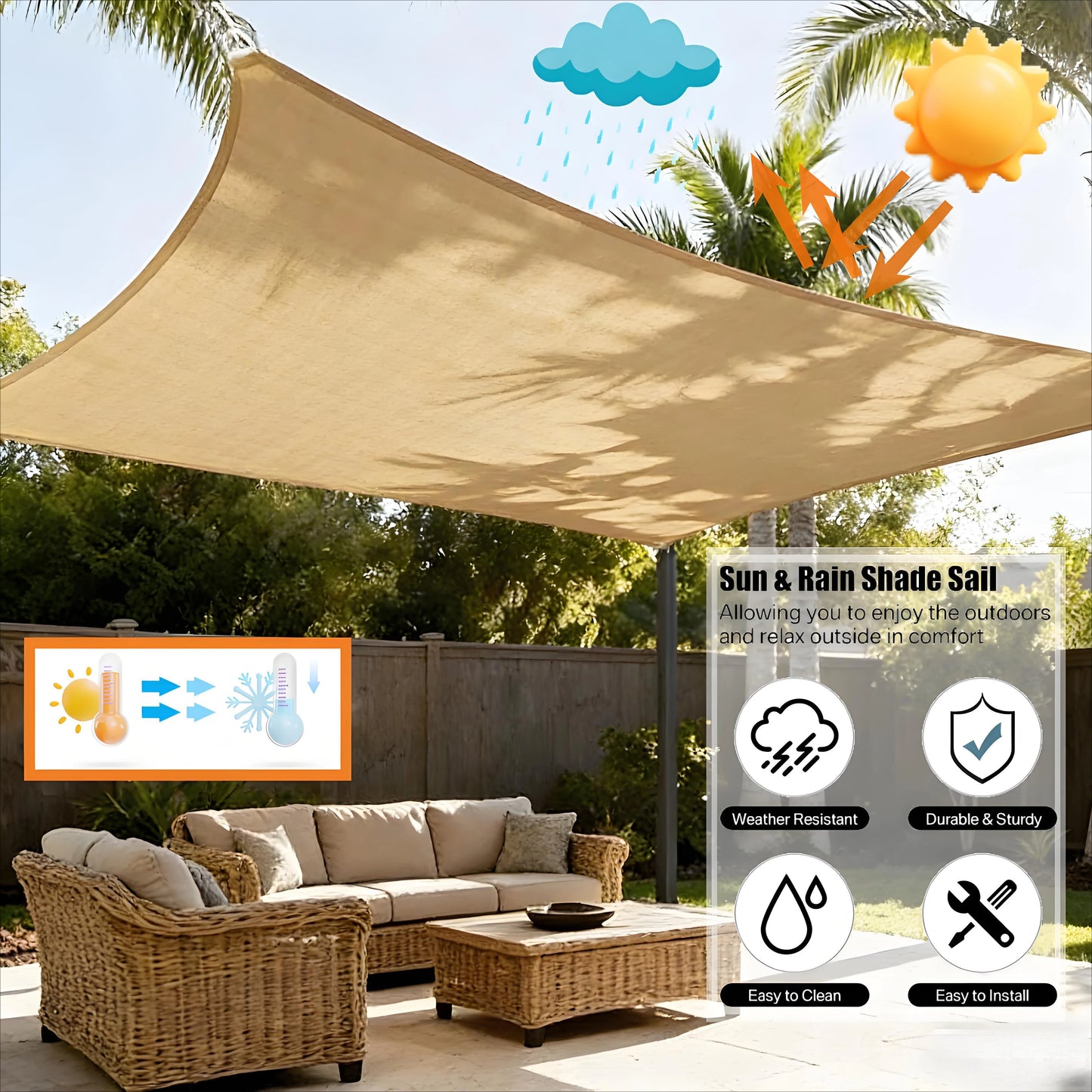 Waterproof Sun Shade Sail | 10 Sizes UV Block Outdoor Canopy