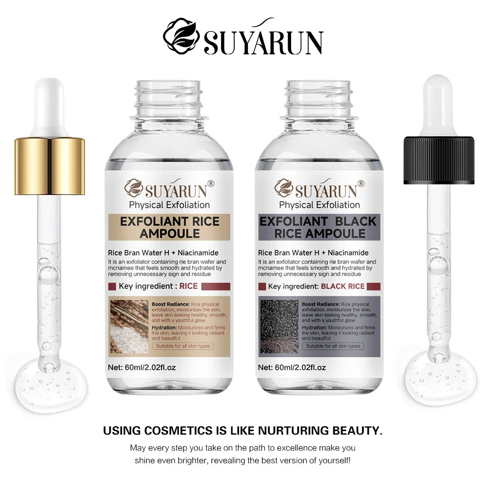 SUYARUN Rice & Black Rice Scrub & Serum Duo - Natural Exfoliating Kit for Face/Body | Pore Cleansing + Brightening Skincare Set. Peaceful Pleasures Health and Wellness