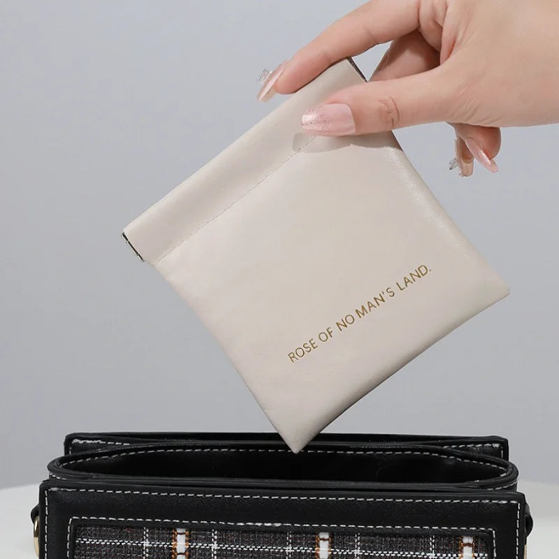 1PC Leather shrapnel storage bag, mini bag, travel makeup bag, headphone storage bag, PU coin purse Peaceful Pleasures Health and Wellness