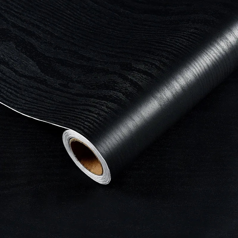 45cm Black Wood Grain Peel & Stick PVC Wallpaper | Waterproof