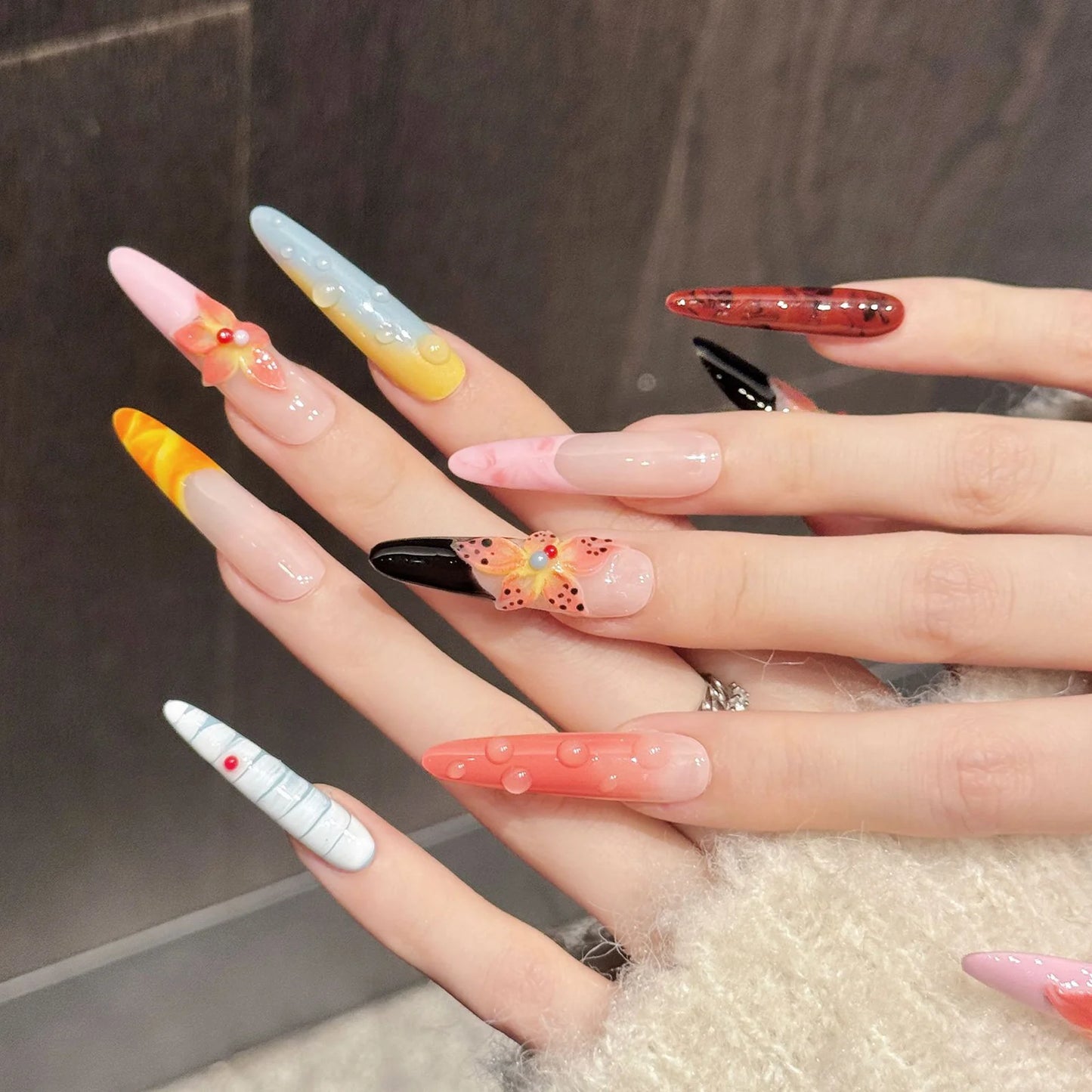 3D Floral Gradient Press-On Nails – Island Style 10-Piece Set