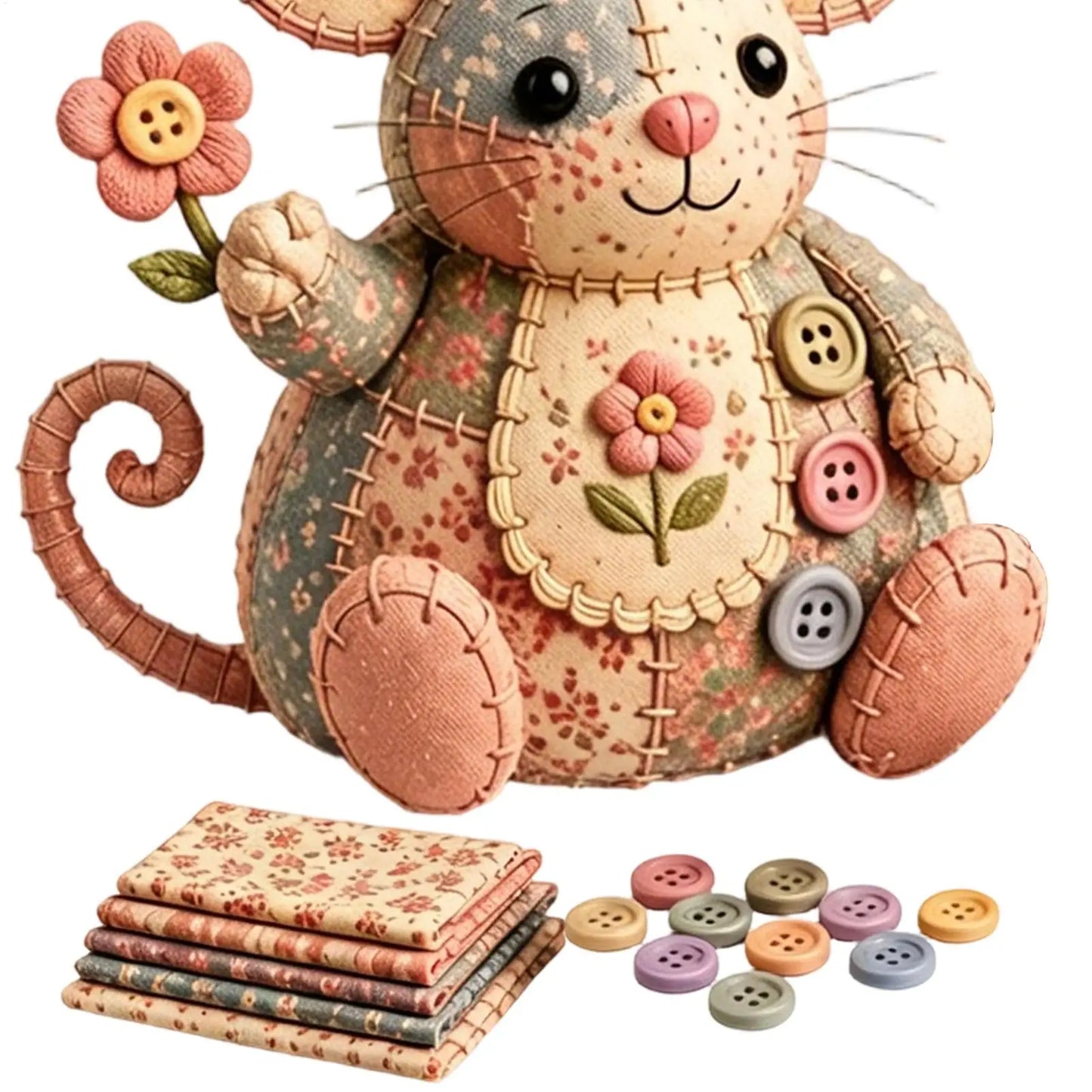 Patchwork Mouse DIY Sewing Kit | Floral Fabric Craft Set