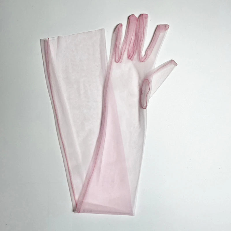 Women Ultra Tulle Gloves Mesh Sheers Full Finger Elbow Long Gloves Female Vintage Sunscreen Gloves Wedding Bride Dress Mittens Peaceful Pleasures Health and Wellness