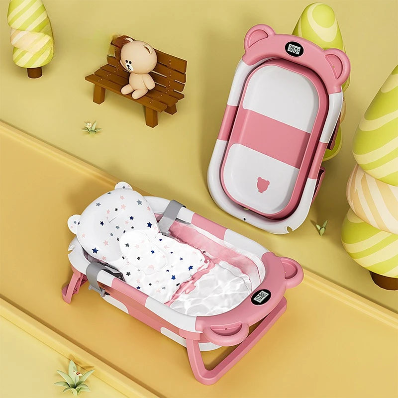 Intelligent temperature sensing baby folding bathtub, pet bathtub, cat specific bathtub, cat and dog bath, cute and fun bathtub Peaceful Pleasures Health and Wellness Pink