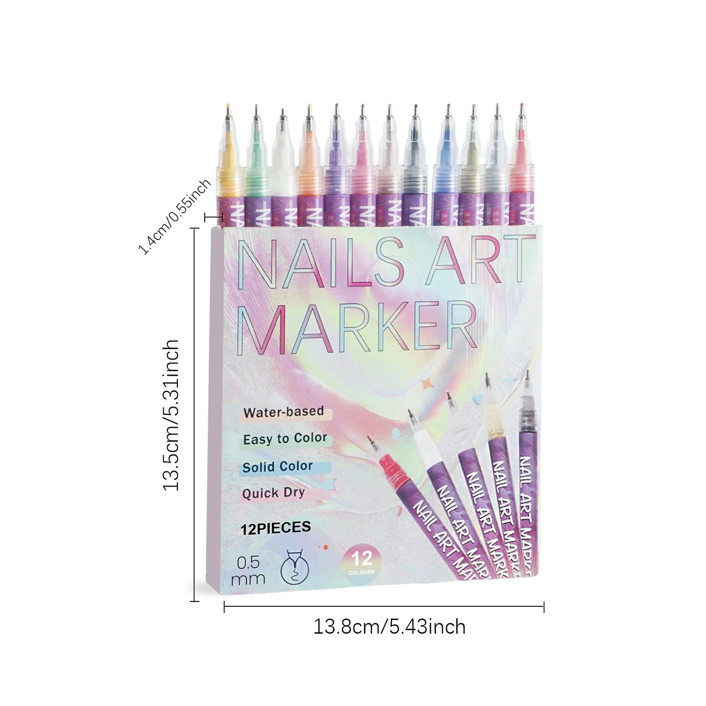 12-Color Nail Art Pens – 3D Doodle, Dotting & Liner Set
