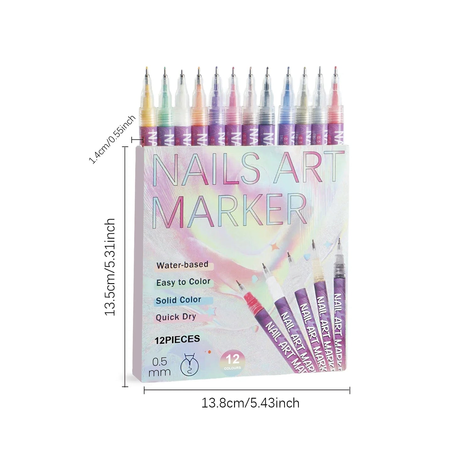 12-Piece Acrylic Nail Art Pens – 12 Color 3D Graffiti Liner Set