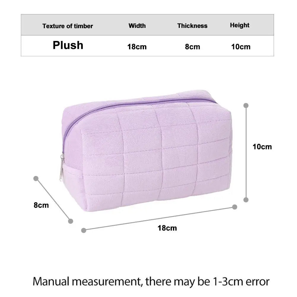 Cute Soft Plush Small Cosmetic Bag Portable Travel Pouch Solid Color Zipper Toiletry Storage Organizer for Women Makeup Bag Peaceful Pleasures Health and Wellness