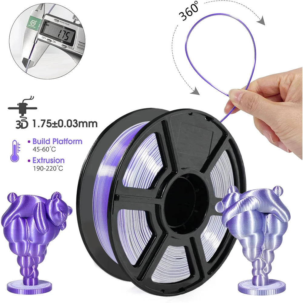 Dual Color Silver Purple PLA+ Filament 1.75mm 250G | 3D Maliang