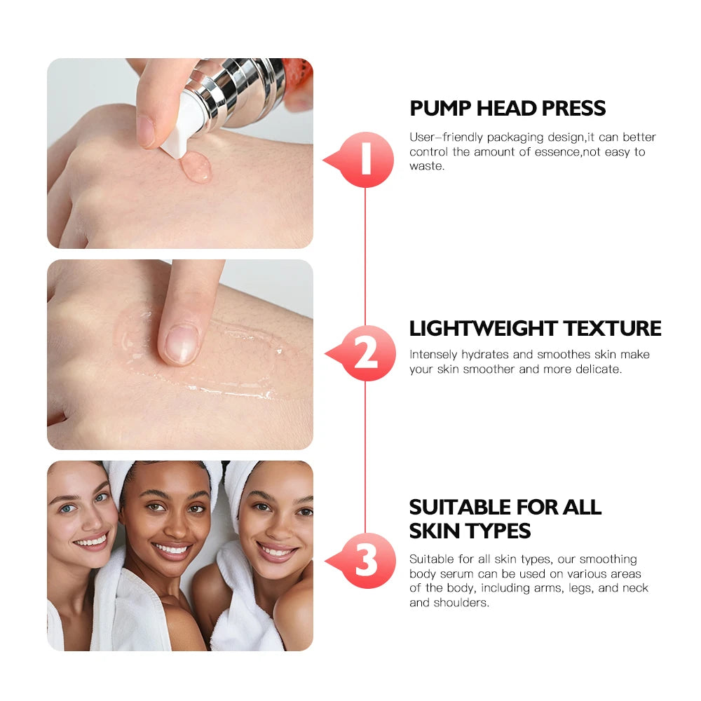 Smoothing Body Serum Face Serum Moisturizing brightning Vitamin E Hyaluronic Acid Facial Serum Shrink Pores BGlossy Body Serum Peaceful Pleasures Health and Wellness
