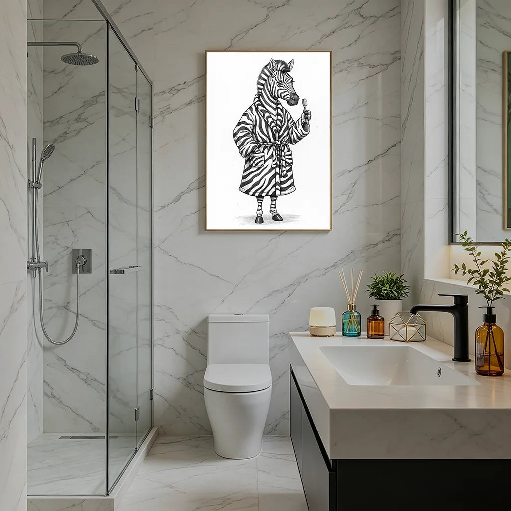 Animal Bathroom Wall Art, Nordic Funny Canvas Painting, Cute Bath Robe Animals Poster Print for Restroom Room Wall Decor Peaceful Pleasures Health and Wellness