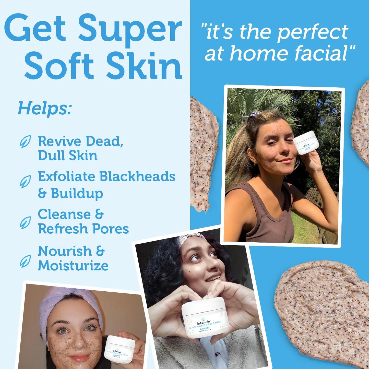 Facial Scrub & Face Exfoliator - Spa Quality Exfoliating Mask with Manuka Honey Plus Walnut for Blackheads, Buildup, Wrinkles Peaceful Pleasures Health and Wellness