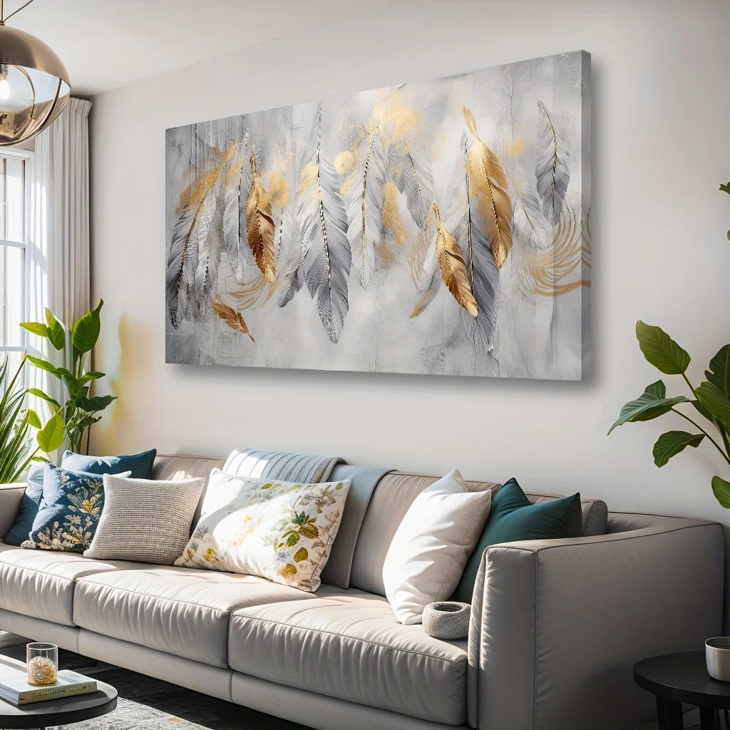 Feather Abstract Canvas Wall Art | Modern Living Room Décor Canvas Wall Art Peaceful Pleasures Health and Wellness ZLH4829 20x40cm No Frame