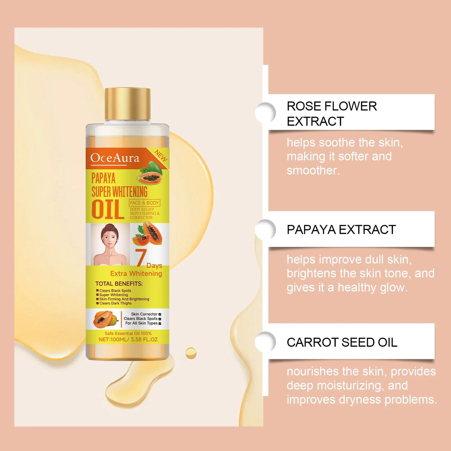OceAura Papaya Body Oil – Brightening, Firming & Even Tone