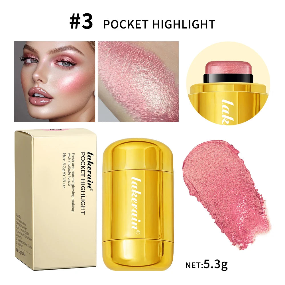 3-in-1Blush Stick Lasting Brightens Facial Cheek Stick Moisturizing Flash Lip Gloss Makeup Lip Gloss Face Rouge Peaceful Pleasures Health and Wellness 3 Rose Highlight