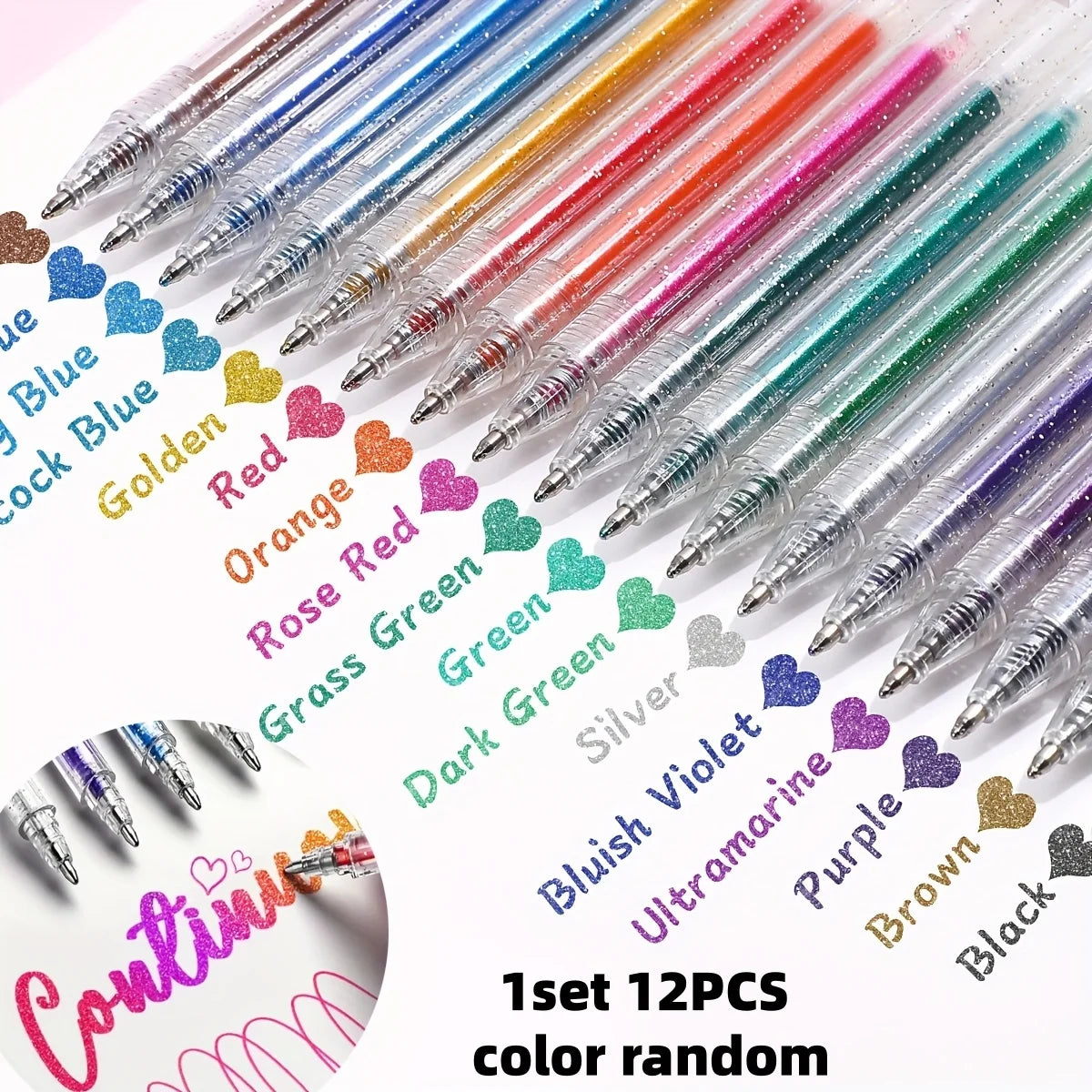 1 Set of 12 Color-Changing Glitter Pens, Liquid Sand, Sparkling Little Stars Gel Pens, Aurora Shiny Pens, Highlighter Pens for Journaling and Drawing Peaceful Pleasures Health and Wellness 1 Set