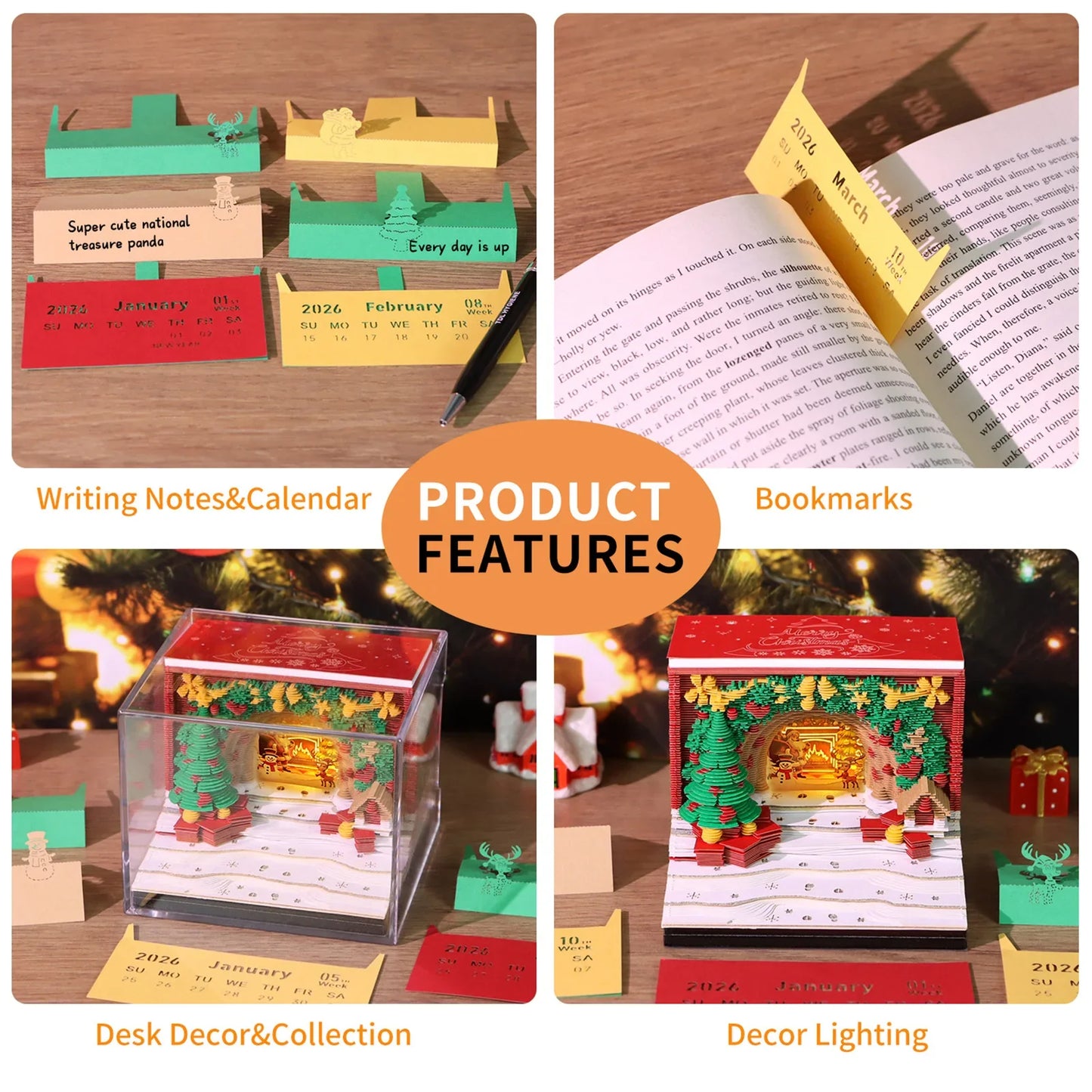 3D Christmas Arch Desk Calendar 2026 | LED Lights & Memo Pad