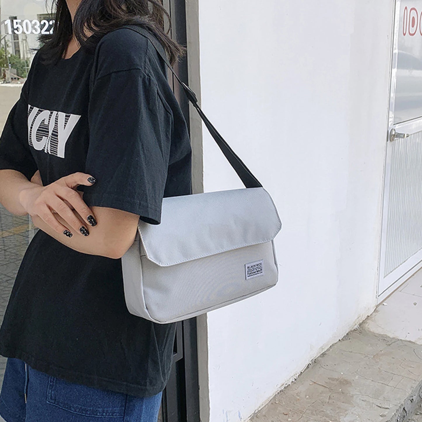 Crossbody Bag for Couples Large Capacity Casual Nylon Underarm Bags for Holiday Vacation Use Travel Shopping Use Peaceful Pleasures Health and Wellness GRAY