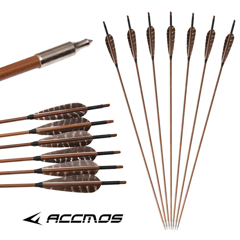 6 Bamboo Arrows OD Archery Traditional Arrow Turkey Feathers Shooting