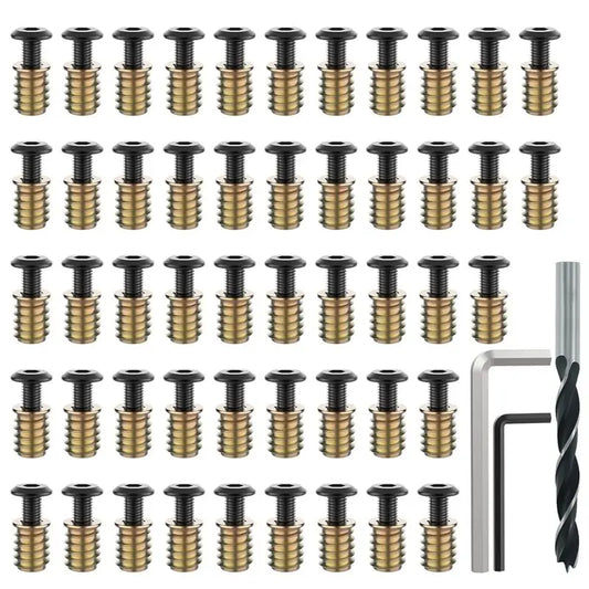 A36T-Furniture Screw Kit 50 Sets 1/4-20 X 19/32" Threaded Insert, Bolt Hex Socket Drive For Wood Assorted Peaceful Pleasures Health and Wellness As Shown CN