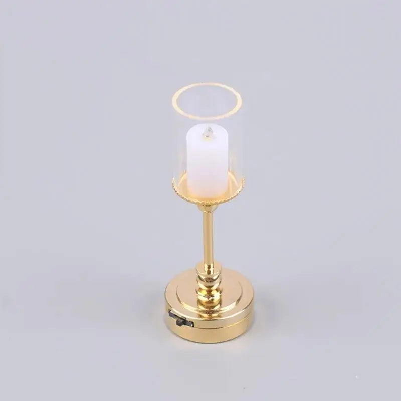 1/12 Miniature Dollhouse Table Lamp – Glass Shade & Metal Base