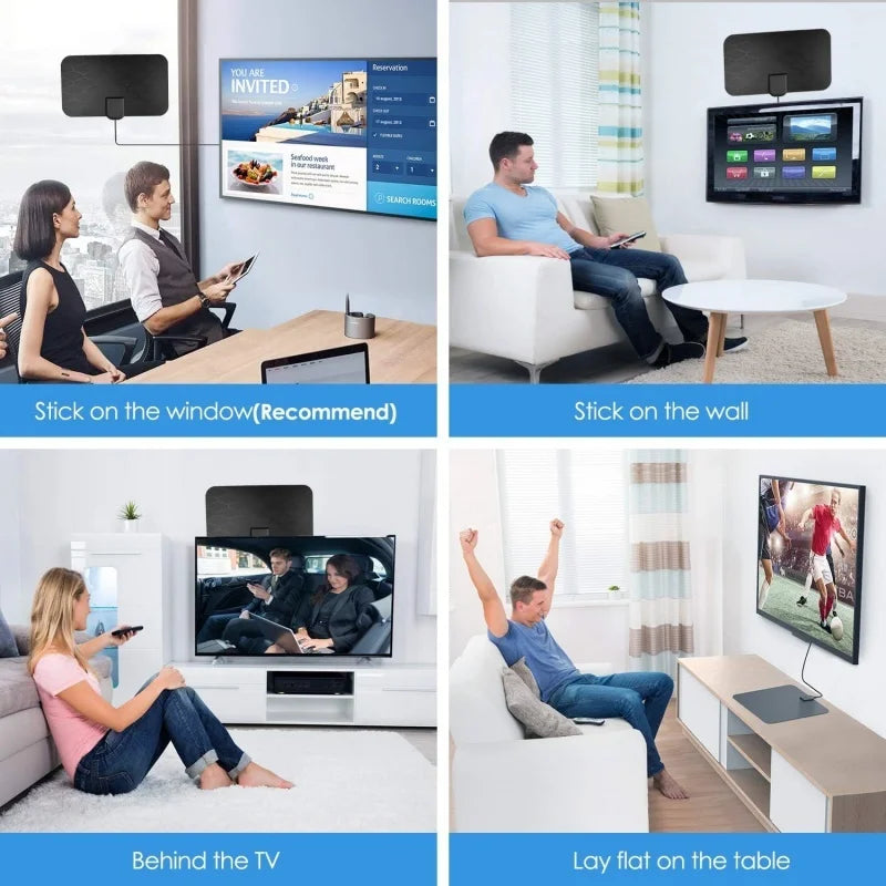 4K HD Indoor TV Antenna – High Gain Flat Design with EU Plug