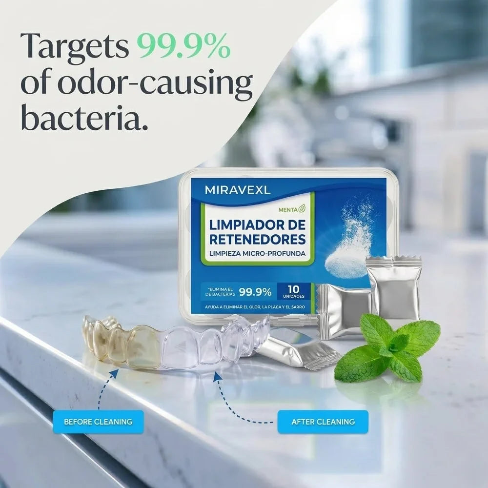 MIRAVEXL Denture & Retainer Cleaning Tablets + Storage Box