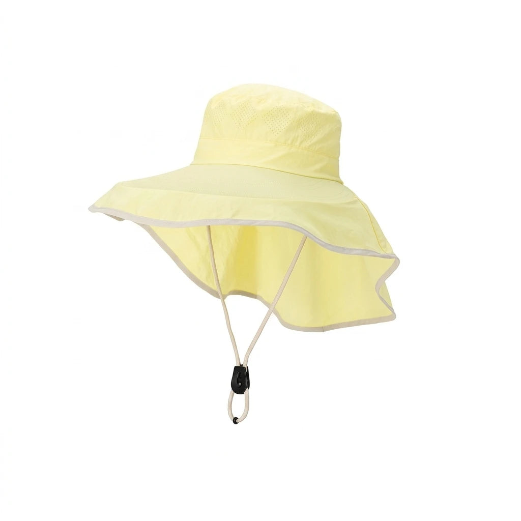 Sun-Protection Hat With Detachable Cape UPF50+ Wide Brim For Outdoor Hiking Fishing Peaceful Pleasures Health and Wellness YELLOW