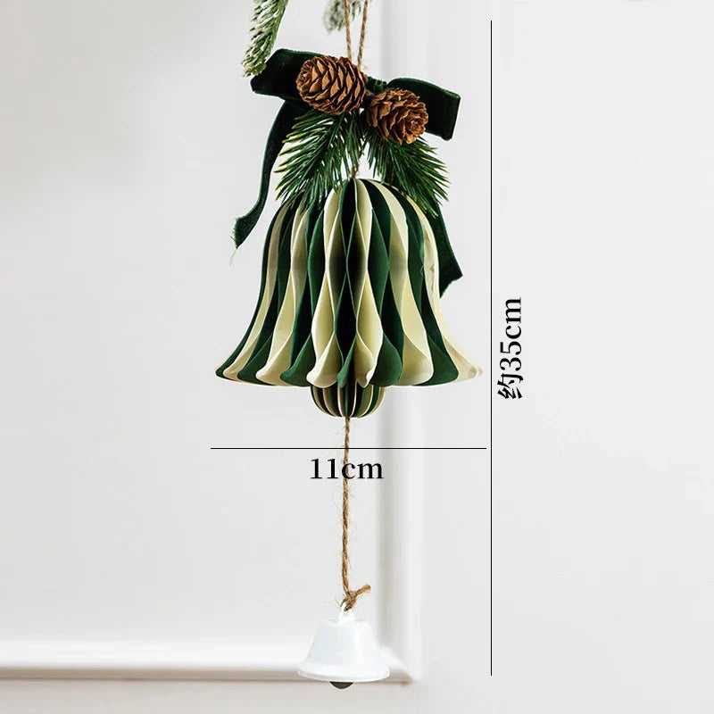 Christmas Honeycomb Bell Ornament – Paper & Velvet Hanging Decor