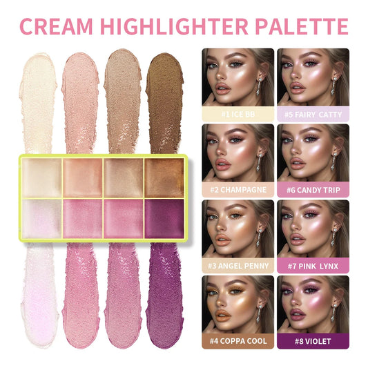 8-Color Cream Highlighter Palette | Bronzer, Blush & Glow Cream Highlighter Palette Peaceful Pleasures Health and Wellness