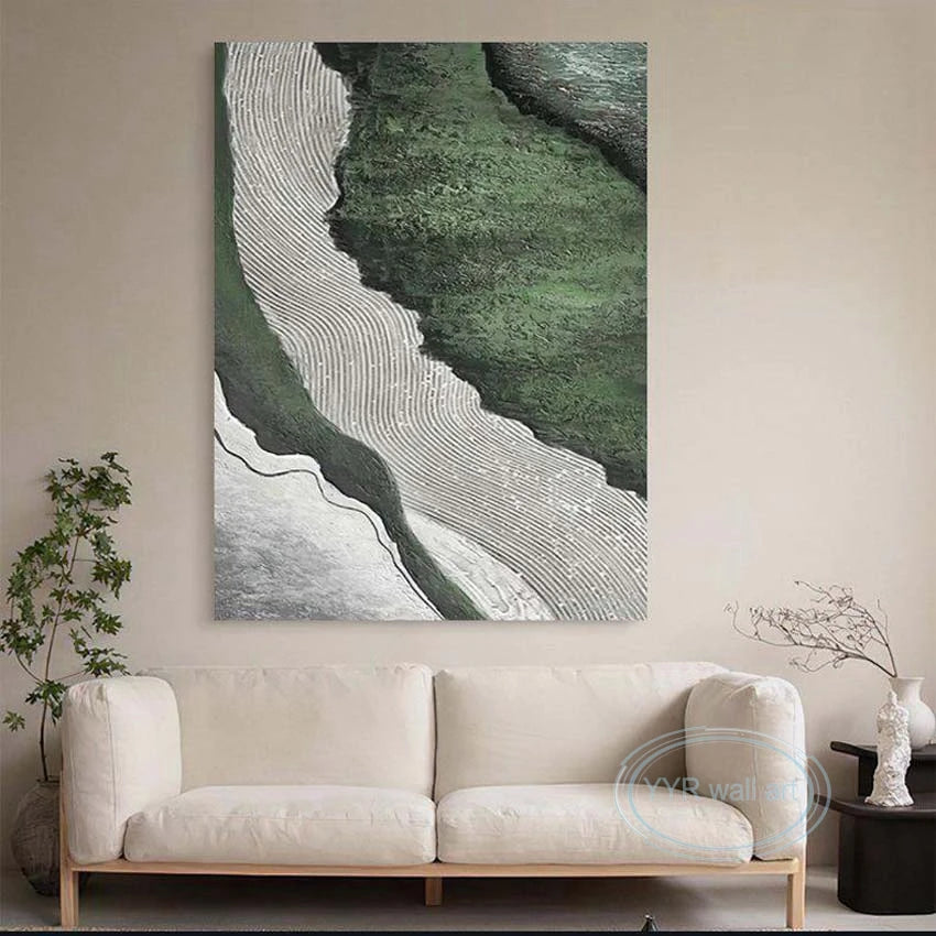 Hand Painted Green Abstract River Decor Poster Living Room Bedroom Wall Art Canvas Oil Painting Modern Home Aesthetic Picture Peaceful Pleasures Health and Wellness